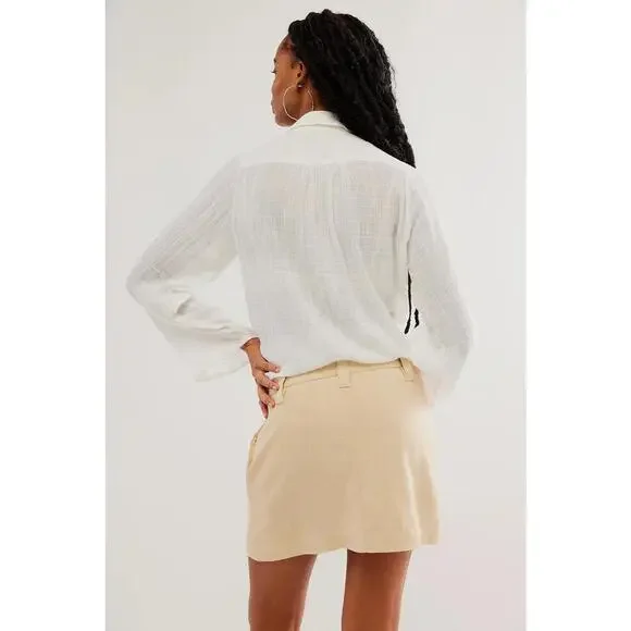 NWT Free People Can't Blame Me Linen Short Mini Skirt in Bleached Sand- Size 8 - Picture 3 of 9